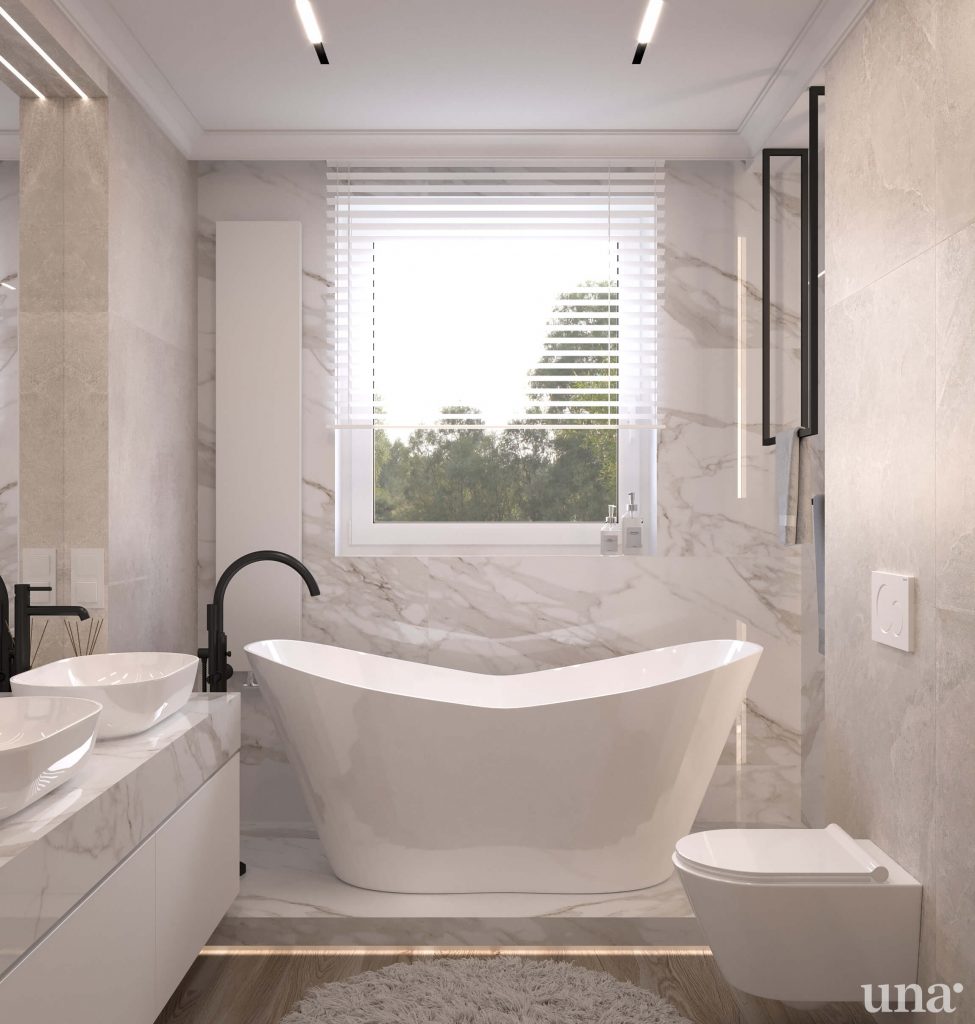 projekt łazienki z wanną wolnostojącą czarna armatura