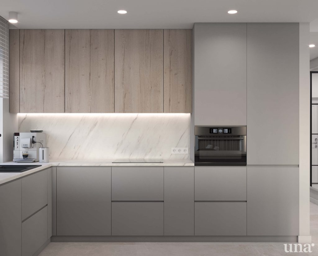 projekt zabudowy kuchennej drewno i kaszmir