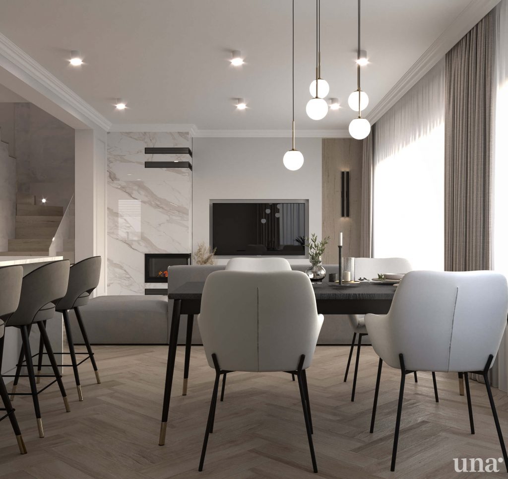 projekt salonu klasycznego lampa wisząca kule